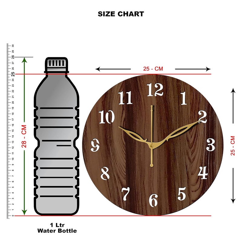Yami MDF Wood Analog 25 cm X 25 cm Wall Clock (Brown, Without Glass, Small Size) | Wall Clock 001 Wenge -1 - Image 3