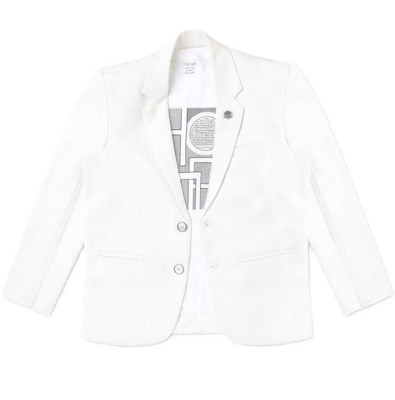 CAVIO Boys White Regular Fit Solid Cotton Blazer and T-Shirt - Image 2