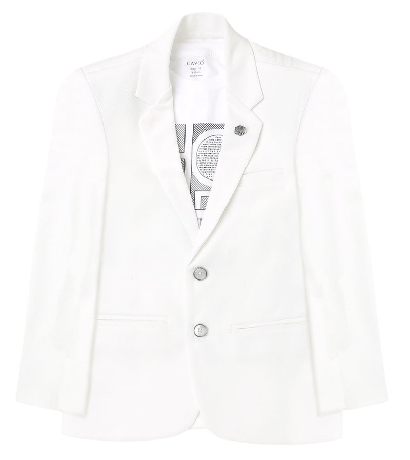 CAVIO Boys White Regular Fit Solid Cotton Blazer and T-Shirt - Image 1