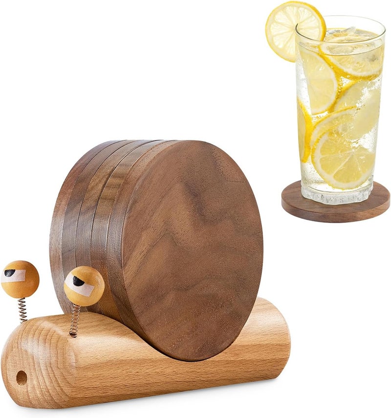 Yangbaga Wooden Coasters for Drinks-Natural Acacia Wood Drink Coaster Set for Coffee Table, Cute Coasters for Modern Home Decor Tabletop Protection for Any Table Type, Set of 5-Dia 3.5 * 3.5inchs - Image 1