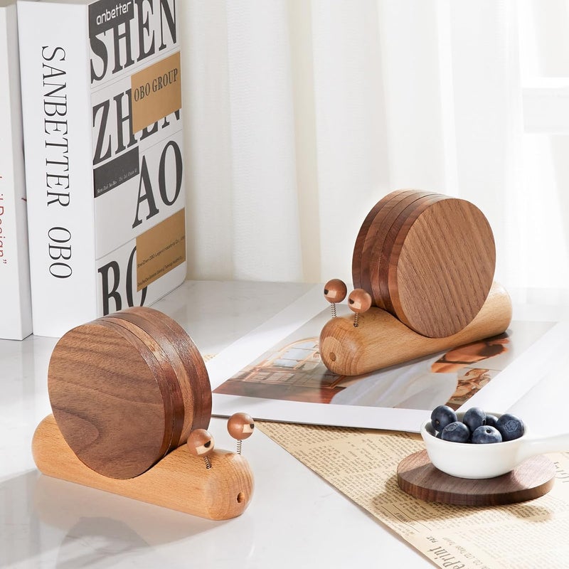 Yangbaga Wooden Coasters for Drinks-Natural Acacia Wood Drink Coaster Set for Coffee Table, Cute Coasters for Modern Home Decor Tabletop Protection for Any Table Type, Set of 5-Dia 3.5 * 3.5inchs - Image 5