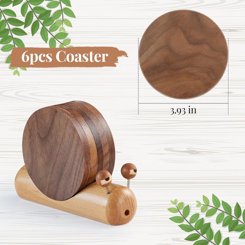 Yangbaga Wooden Coasters for Drinks-Natural Acacia Wood Drink Coaster Set for Coffee Table, Cute Coasters for Modern Home Decor Tabletop Protection for Any Table Type, Set of 5-Dia 3.5 * 3.5inchs - Image 2