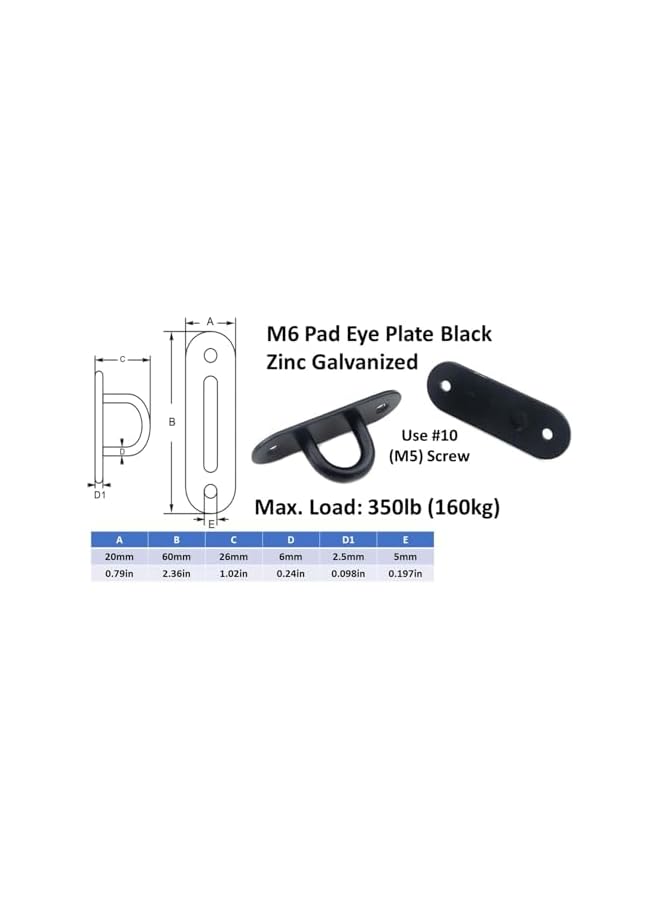 PROMASS promass Heavy Duty Black Zinc Galvanized Steel Hammock Ceiling Hook Pad Eye Plates Corrosion Resistant,Ceiling Hooks Pad Eyes Plate Marine Hardware Hooks with Screws(5pcs Pad Eye)  - Image 3