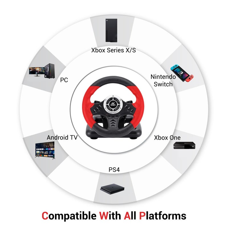 ANT Esports Renewed - GW170 Racing Steering Wheel with Pedals, 180° Rotation, Compact USB Gaming Wheel for PC, PS4, PS3, Xbox One, Xbox Series X/S, Switch & Android TV (Red/Black) - Image 5