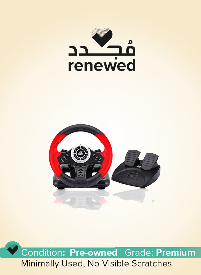 ANT Esports Renewed - GW170 Racing Steering Wheel with Pedals, 180° Rotation, Compact USB Gaming Wheel for PC, PS4, PS3, Xbox One, Xbox Series X/S, Switch & Android TV (Red/Black) - Image 1