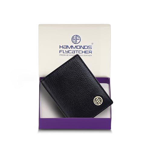 HAMMONDS FLYCATCHER Genuine Leather Card Holder Wallet for Man & Women, RFID Protected ATM/Credit Card Holder Wallet for Men with 6 Slots and 1 Currency Slot, Gift for Men - Black - Image 1