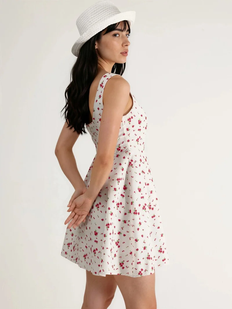 بوسيم BUSEM Floral U Collar Mini Skater Dress