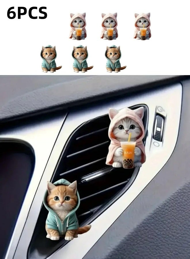 6 Cute Cat Car Air Vent Decorations Clamped Scent Holders With Pressed Scents Freshen Air Car Interior Accessories For Daily Driving Travel Commute Driving Fun - Image 1