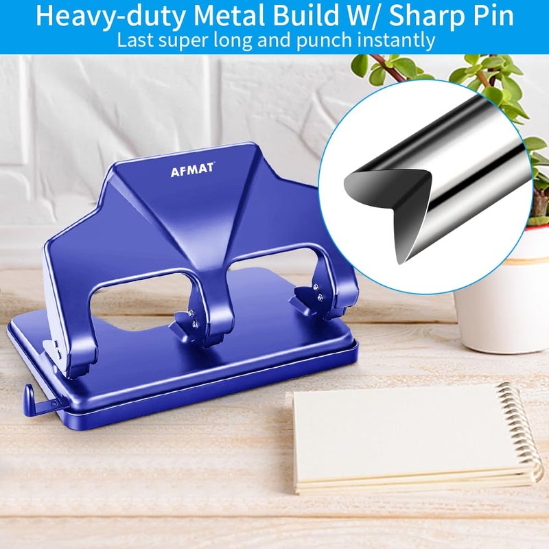 AFMAT 3 Hole Punch, 9/32" Holes Diameter, 40-Sheet Three Hole Punch, 50% Reduced Effort, 3 Hole Puncher for Binder w/Large Chip Tray, Heavy Duty Metal Paper Puncher for Home/Office/School, HP15 - Image 4