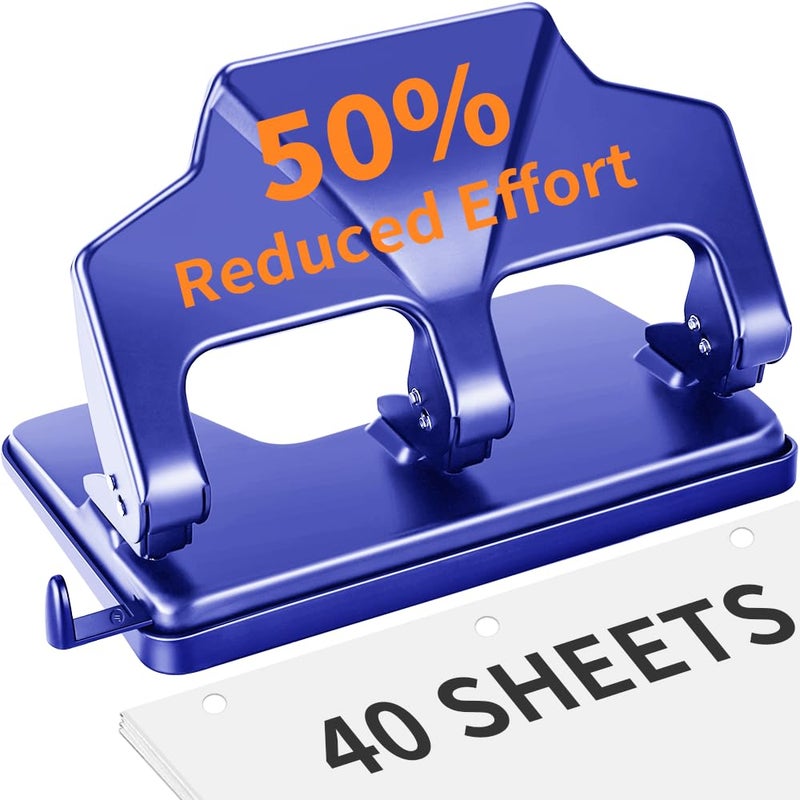 AFMAT 3 Hole Punch, 9/32" Holes Diameter, 40-Sheet Three Hole Punch, 50% Reduced Effort, 3 Hole Puncher for Binder w/Large Chip Tray, Heavy Duty Metal Paper Puncher for Home/Office/School, HP15 - Image 1