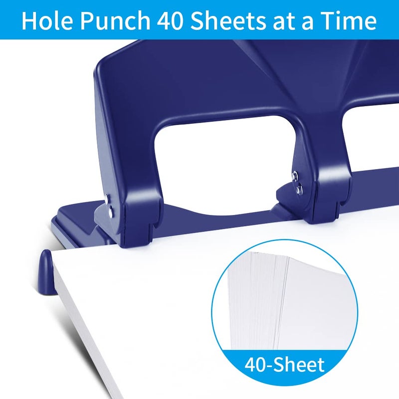 AFMAT 3 Hole Punch, 9/32" Holes Diameter, 40-Sheet Three Hole Punch, 50% Reduced Effort, 3 Hole Puncher for Binder w/Large Chip Tray, Heavy Duty Metal Paper Puncher for Home/Office/School, HP15 - Image 2