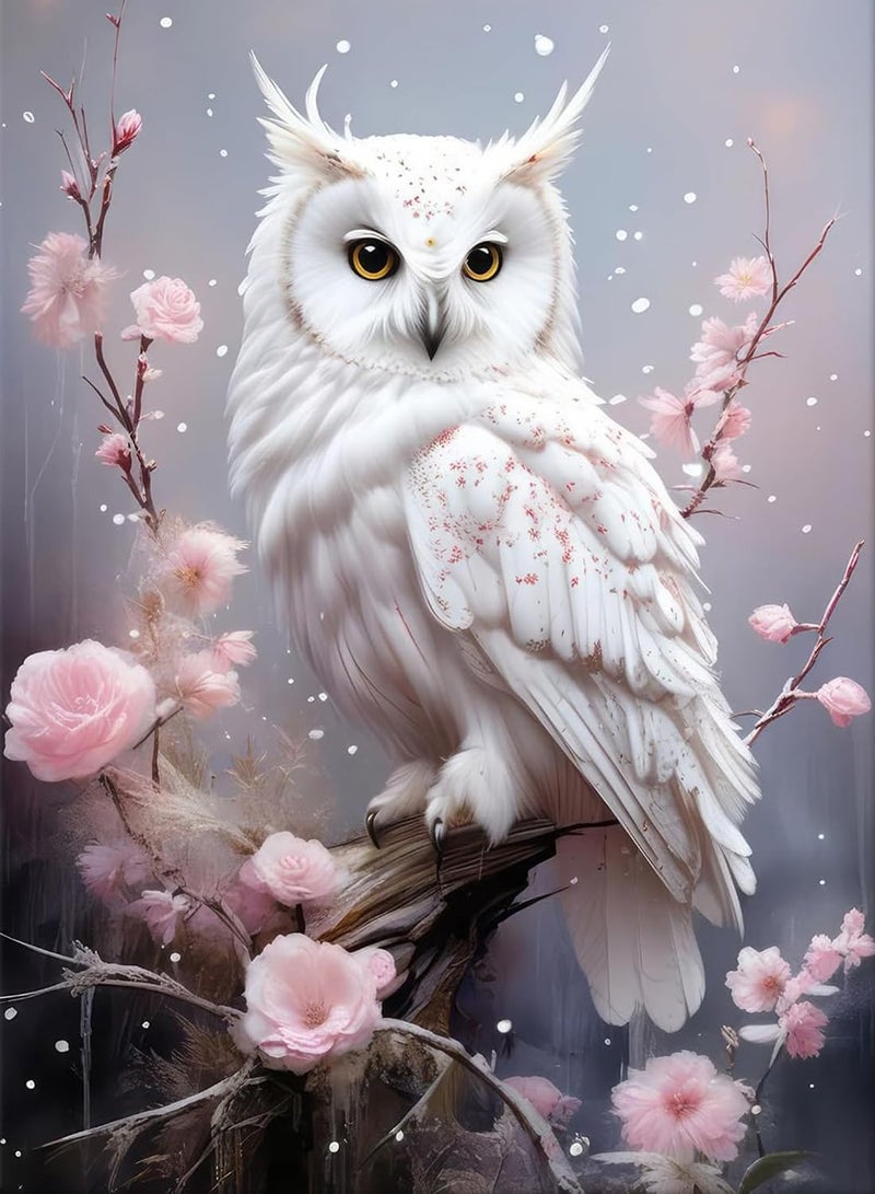 AIBOERL Owl Diamond Art Kits for Adults,Flower 5D Diamond Painting Kits for Adults Beginners,DIY Full Round Drill Diamond Dot Painting Gem Art Kits for Adult, Home Wall Decor 12x16Inch - Image 1