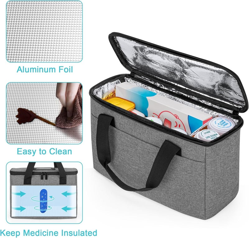 Trunab First Aid Bag Empty Small Medicine Storage Case Insulated Medication Cooler Bag Travel Pill Bottle Organizer for Prescription Insulin Supplements or Medical Supplies GreyBag Only - Image 2