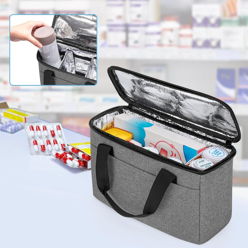 Trunab First Aid Bag Empty Small Medicine Storage Case Insulated Medication Cooler Bag Travel Pill Bottle Organizer for Prescription Insulin Supplements or Medical Supplies GreyBag Only - Image 5
