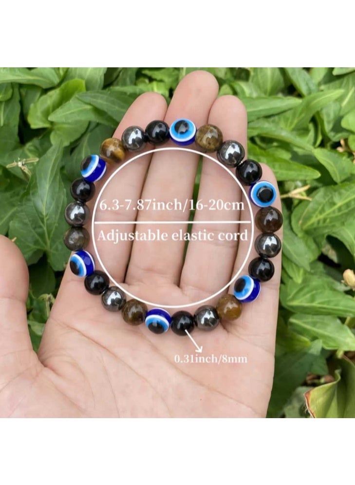Natural Stones  Bracelets Evil's Eye Tiger Eyes Stone Bracelets 8MM  for Men Women Jewelry - Image 4
