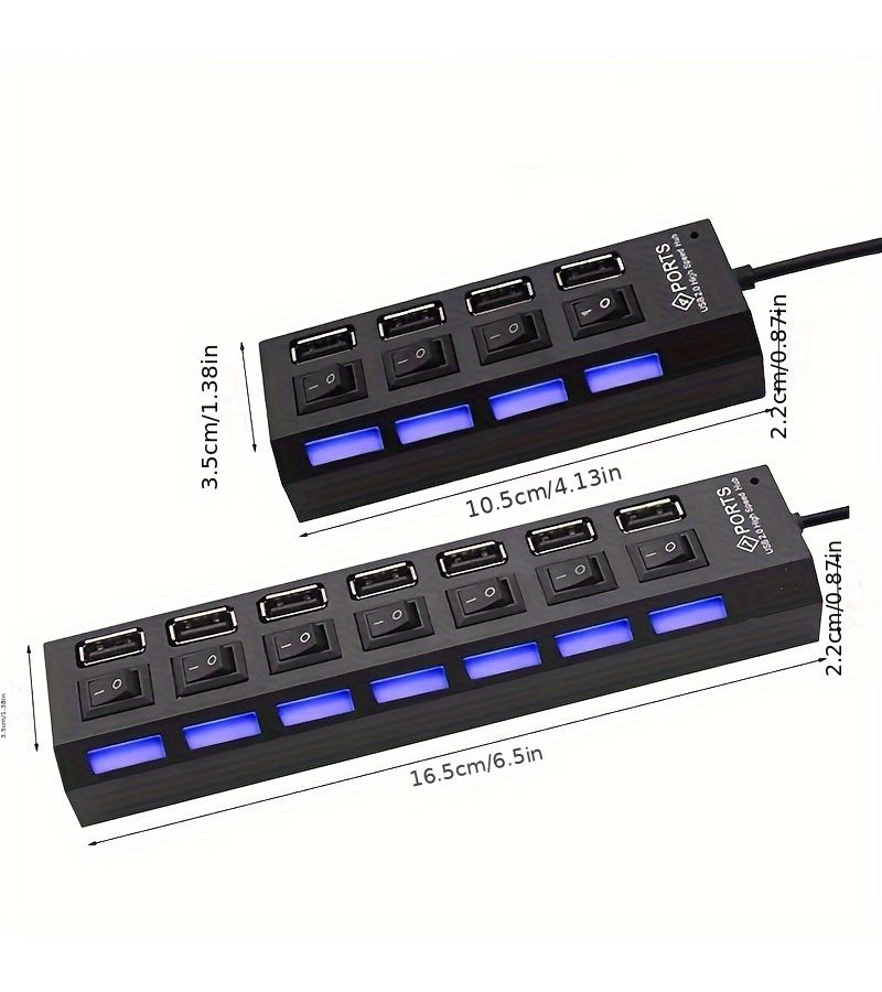محور USB 2.0 أبيض بأربعة منافذ مع مفاتيح مستقلة لمحركات أقراص USB، والأقراص الصلبة الخارجية، ولوحات المفاتيح، والفئران، وتوصيل الأجهزة المتعددة، وموسع USB للقوافل المتنقلة (غير مخصص للشحن). - Image 2