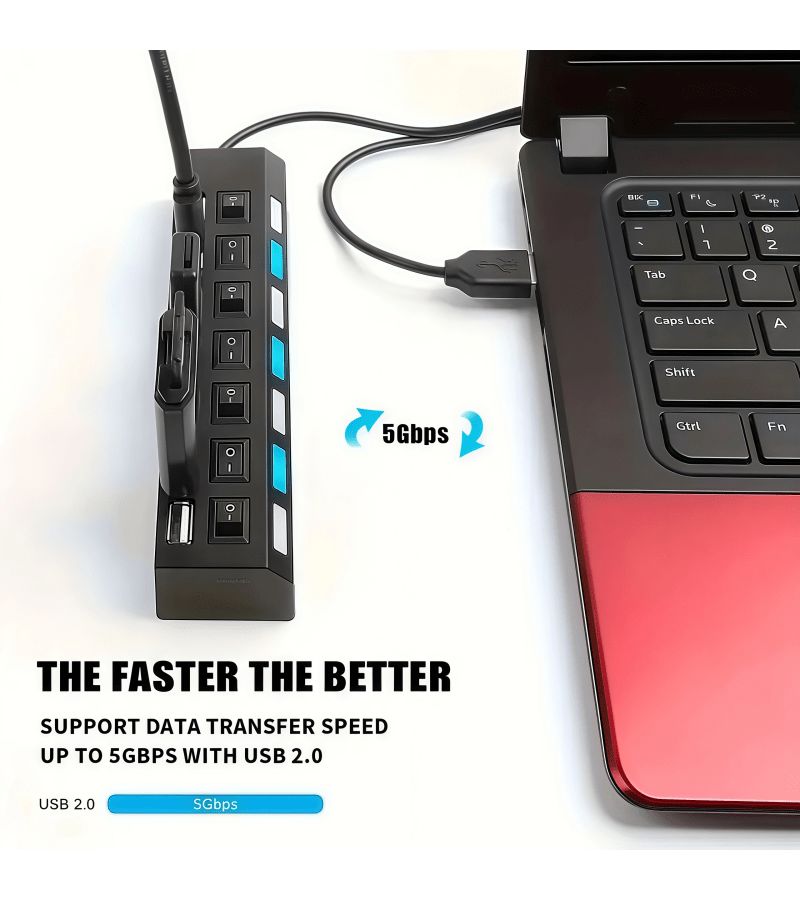 محور USB 2.0 أبيض بأربعة منافذ مع مفاتيح مستقلة لمحركات أقراص USB، والأقراص الصلبة الخارجية، ولوحات المفاتيح، والفئران، وتوصيل الأجهزة المتعددة، وموسع USB للقوافل المتنقلة (غير مخصص للشحن). - Image 5