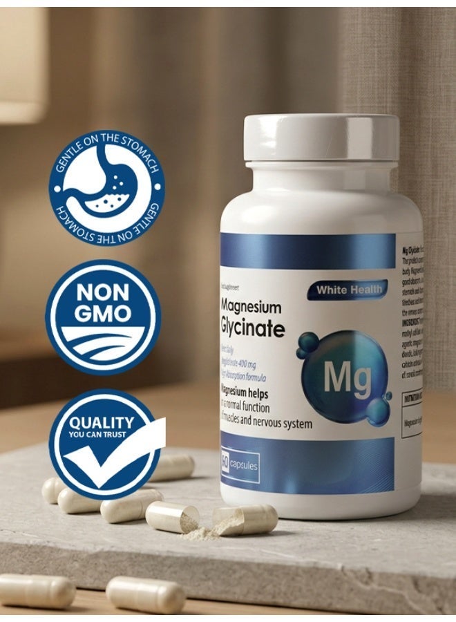 White Health Magnesium Glycinate 400mg – Stress Relief, Sleep Support & Muscle Recovery | 60 Capsules - Image 3