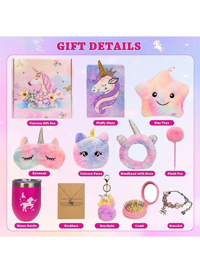 Beauenty Unicorns Gifts for Girls 5 6 7 8 9 10+ Years Old, Kids Toys Set for Teens Girls Birthday Gifts Christmas, Unicorn Toys with Light Up Soft Plush Star Pillow, Diary Notebook, Headband, Water Bottle - Image 2