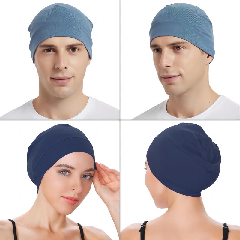 Headshion Cotton Skull Caps for Men Women,2-Pack Lightweight Beanie Sleep Hats Breathable Helmet Liner Navy Blue,Denim Blue - Image 3
