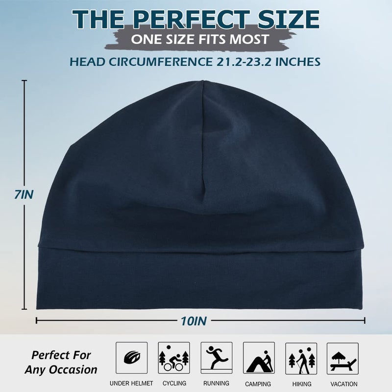 Headshion Cotton Skull Caps for Men Women,2-Pack Lightweight Beanie Sleep Hats Breathable Helmet Liner Navy Blue,Denim Blue - Image 5