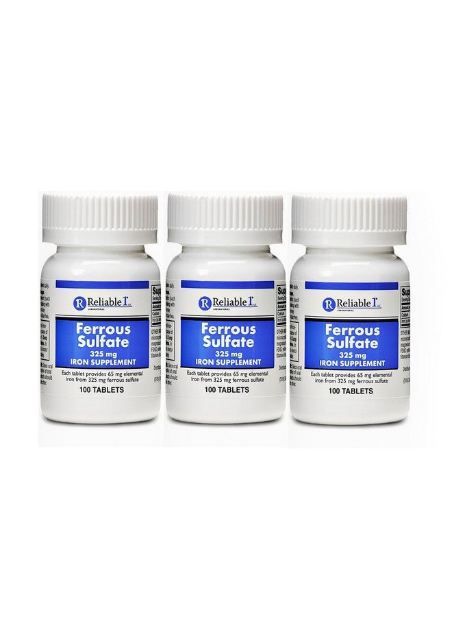 Reliable-1 Laboratories Ferrous Sulfate Iron 325 mg Generic for Feosol 100 Tablets Pack of 3  - Image 1