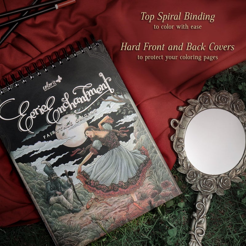 ColorIt Eerie Enchantment: Fairytale Origins Spiral Bound Adult Coloring Book, 50 Drawings of Bewitched Fantasy, Fable & Princess Stories, Thick Paper, Perforated Edges, Hardback Covers, & Ink Blotter - Image 4