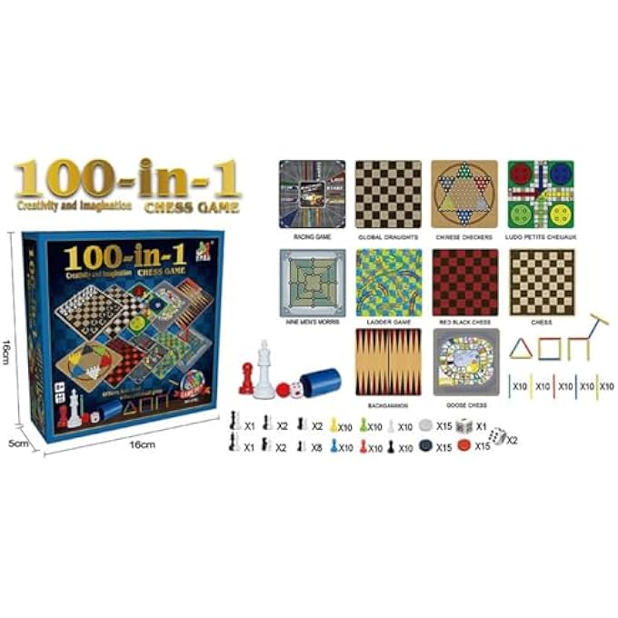 ECVV 100 in 1 Classic Games Compendium of Classic Family Board Games - Includes Chess, Draughts, Ludo Snake and Ladders, Fun & Educational Play - Image 3