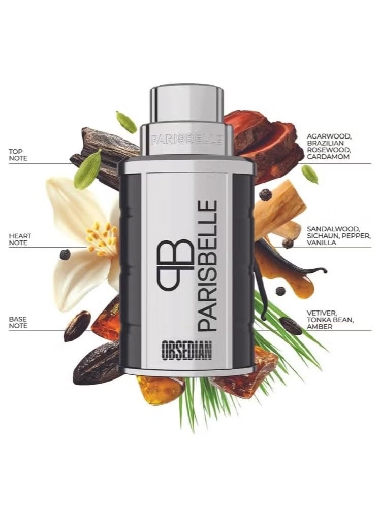 Parisbelle OBSEDIAN Eau de Parfum Unisex 100ml | Long Lasting Bold Woody Spicy Fragrance | Agarwood Sandalwood Vanilla Amber Luxury Perfume for Men & Women | Powerful Signature Scent - Image 1