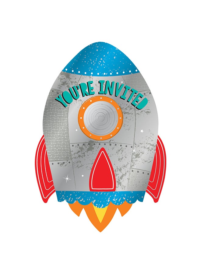 Amscan 8-Piece Rocket Shape Birthday Invitations Postcard Set