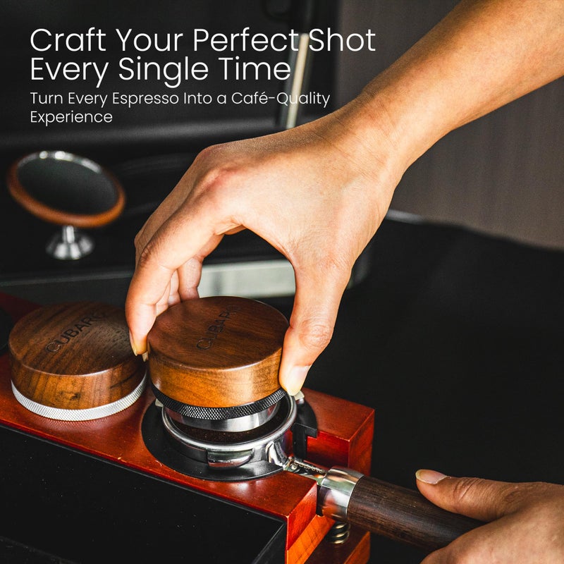 CUBARO 53.3mm Espresso Distributor 54mm - Adjustable Depth Coffee Leveler & Distribution Tool - Walnut Wood Handle & Stainless Steel Base - Fits Breville 54mm Portafilter Espresso Accessories - Image 5
