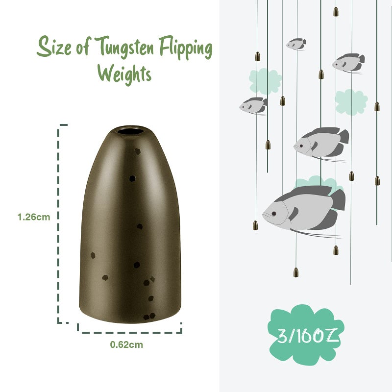 Skylety 16 Pcs Tungsten Fishing Weights for Bass, Pitching and Flipping Sinker, Sizes 1/8, 1/4, 3/16 Oz Bullet Sinker, Bass Gear(3/16 oz) - Image 2
