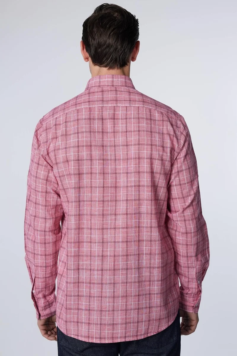 تودورس Classic Fit Long Sleeve Button Collar Checked Linen Texture Summer Men's Shirt
