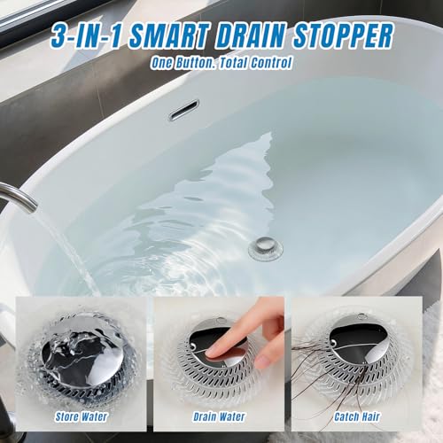 WRISIN Hair Catcher Drain Stopper for Bathtub, Pop-Up with Silicone Filter, 3-Layer Brass Rust-Proof, One-Button Seal & Drain, Fits Standard U.S. Drains (1-1/2” & 1-3/8”), No Tools Needed - Image 2