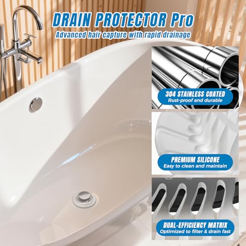 WRISIN Hair Catcher Drain Stopper for Bathtub, Pop-Up with Silicone Filter, 3-Layer Brass Rust-Proof, One-Button Seal & Drain, Fits Standard U.S. Drains (1-1/2” & 1-3/8”), No Tools Needed - Image 5