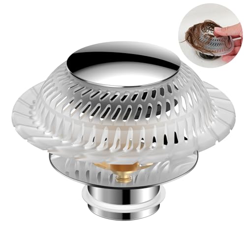 WRISIN Hair Catcher Drain Stopper for Bathtub, Pop-Up with Silicone Filter, 3-Layer Brass Rust-Proof, One-Button Seal & Drain, Fits Standard U.S. Drains (1-1/2” & 1-3/8”), No Tools Needed - Image 1
