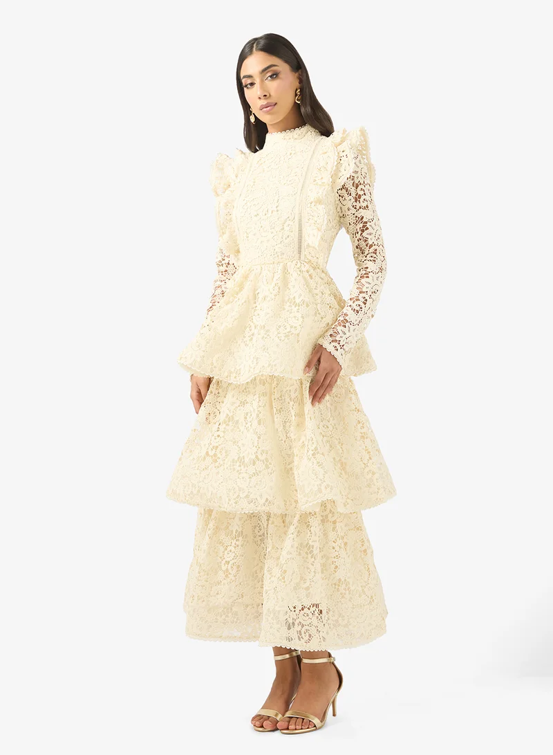 Crew Neck Ruffle Maxi Dress