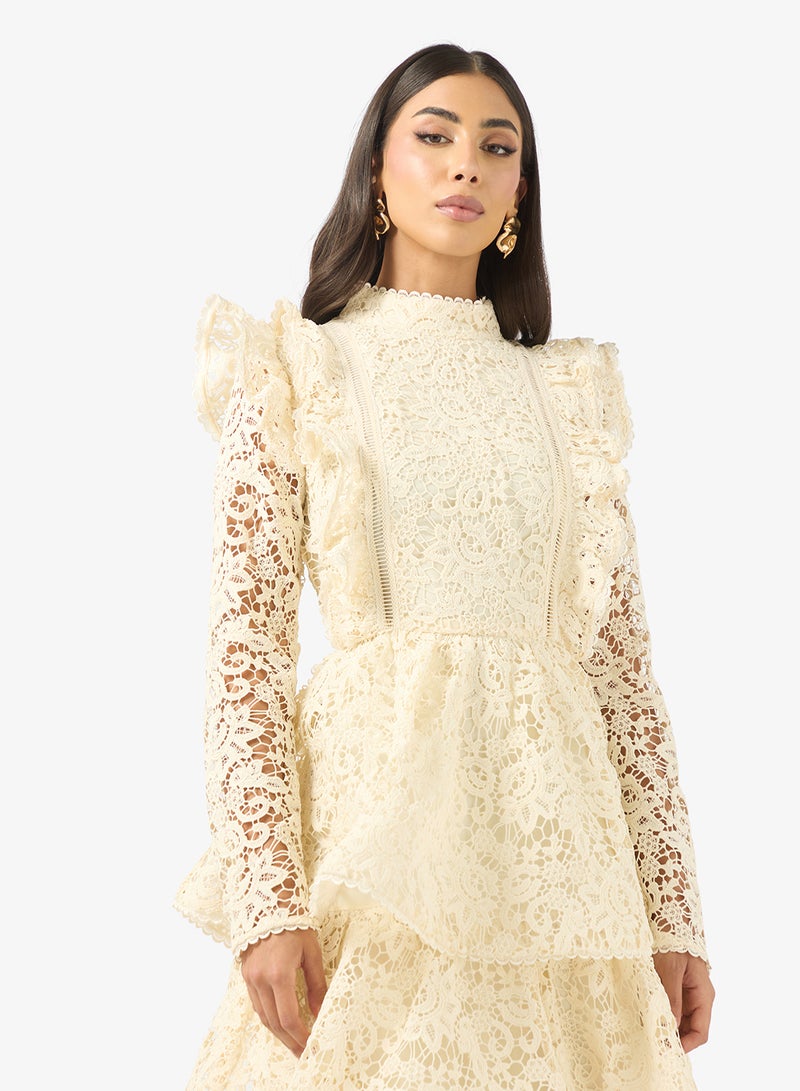 True Decadence Crew Neck Ruffle Maxi Dress - Image 3