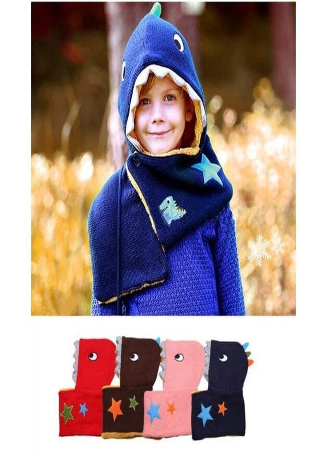 ICW Unisex Kids Soft Warm Winter Woolen Animal Dinosaur Ear Hooded Hats Cap Beanie Muffler for Girls n Boys (2 to 10 Years) (Blue) - Image 2