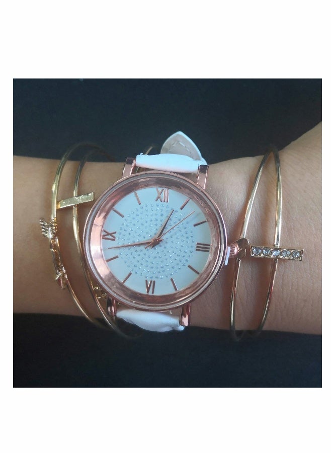 Wholesale Assorted Platinum Watches Jewelry Dress Watches Rose Gold Roman Numerals Starry Sky Wrist Watch Bracelet for Women Girls(8 pcs) - Image 3