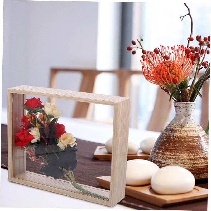 DIY Dried Flower Display Frame Shadow Box Wall Mounted Natural Wood Brown - Image 4