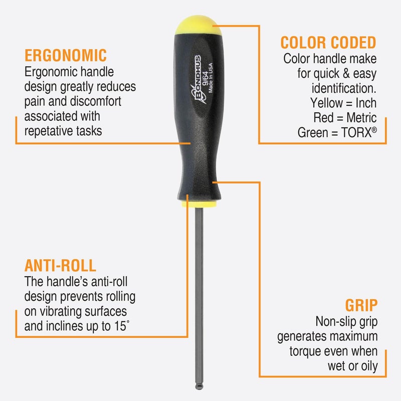 Bondhus 10632 Set of 8 Balldriver Screwdrivers, ProGuard Finish, sizes .050-5/32-Inch - Image 2