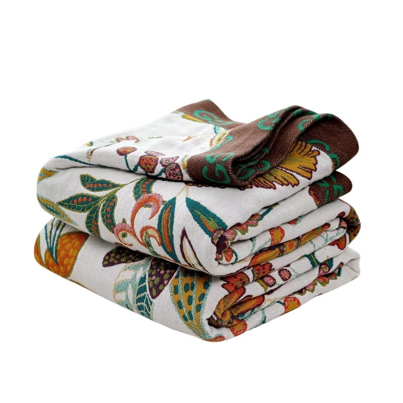 Boho Throw Blanket for Bed 100 Cotton Ultra Soft Rustic Quilt Floral Printed Farmhouse Decor Fall Bed Blankets6080 All Season Rustic Throw for Sofa Couch Chair