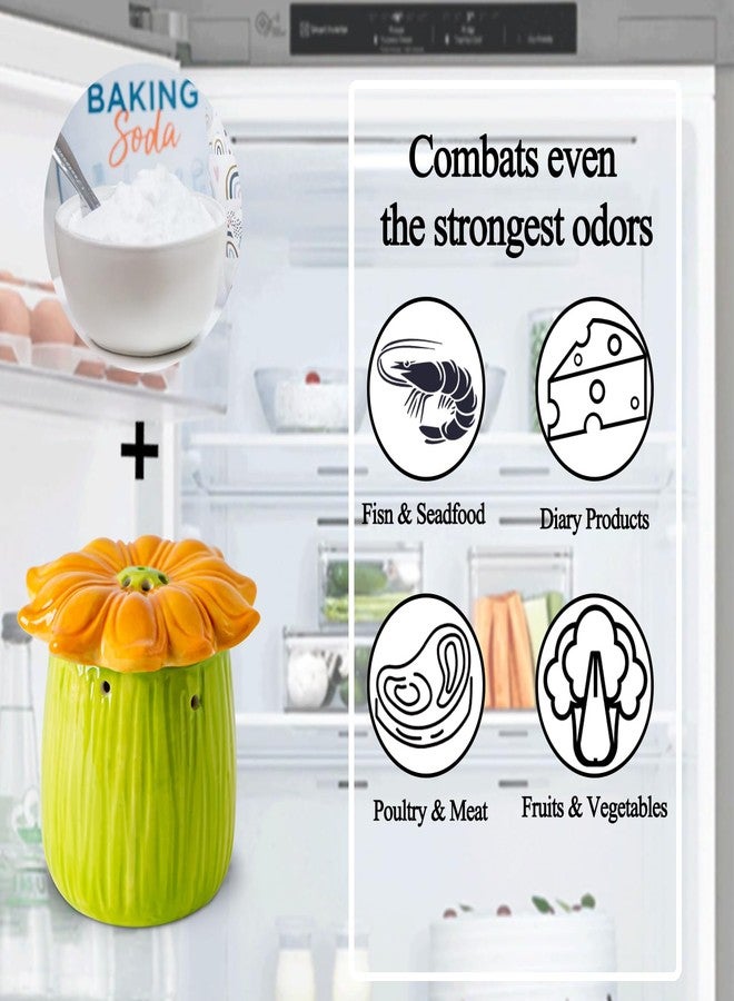 GABROC Sunflower Baking Soda Holder For Fridge Ceramic Baking Soda Container Green Jar With Yellow Sunflower Shape Lid For Hold Baking Soda For Eliminating Refrigerator Odor - Image 3