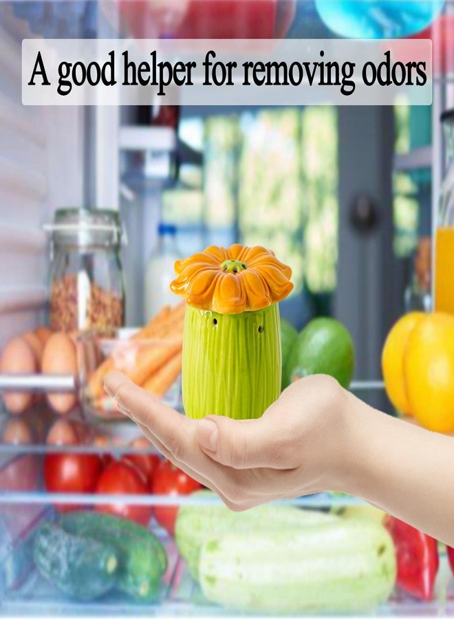 GABROC Sunflower Baking Soda Holder For Fridge Ceramic Baking Soda Container Green Jar With Yellow Sunflower Shape Lid For Hold Baking Soda For Eliminating Refrigerator Odor - Image 5