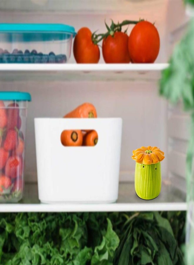 GABROC Sunflower Baking Soda Holder For Fridge Ceramic Baking Soda Container Green Jar With Yellow Sunflower Shape Lid For Hold Baking Soda For Eliminating Refrigerator Odor - Image 4