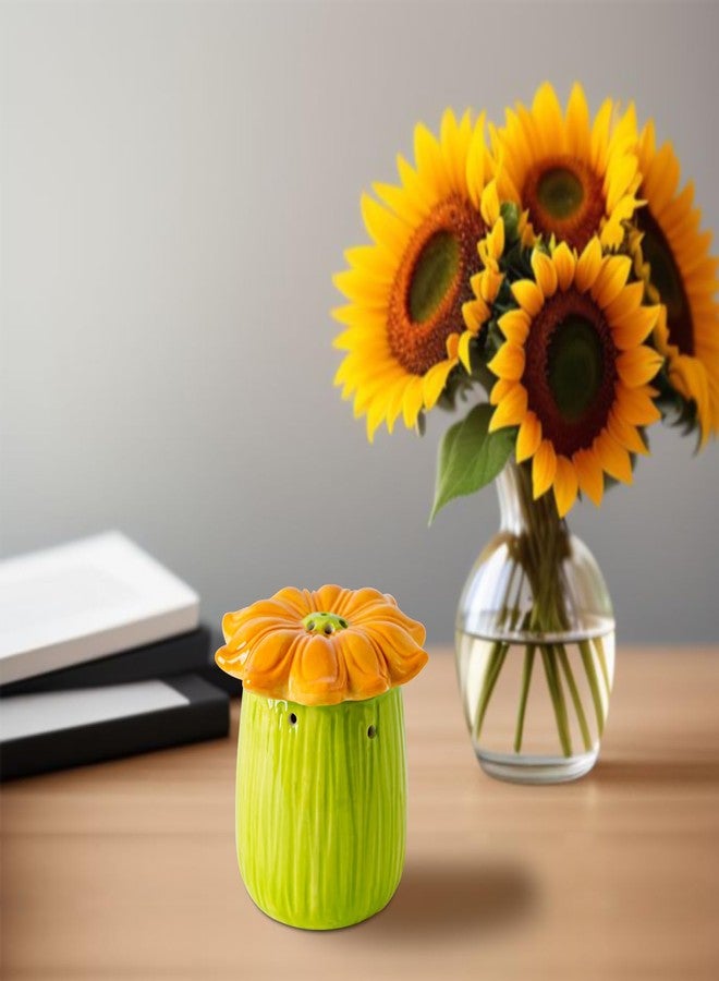 GABROC Sunflower Baking Soda Holder For Fridge Ceramic Baking Soda Container Green Jar With Yellow Sunflower Shape Lid For Hold Baking Soda For Eliminating Refrigerator Odor - Image 2
