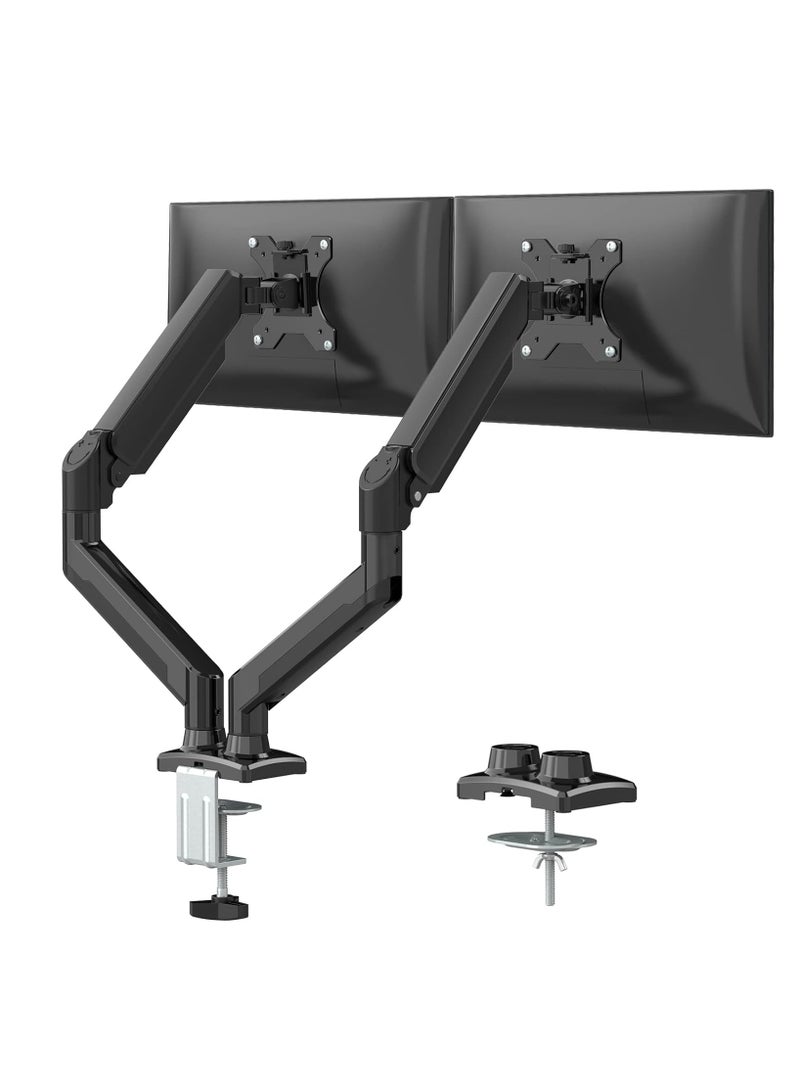 Gravity Dual Monitor Mount Stand, Adjustable Monitor Stand, Articulating Gas Spring Monitor Arm, Monitor Desk Mount with Clamp and Grommet Base - Fits 13 to 32 Inch Computer Monitors - Image 1