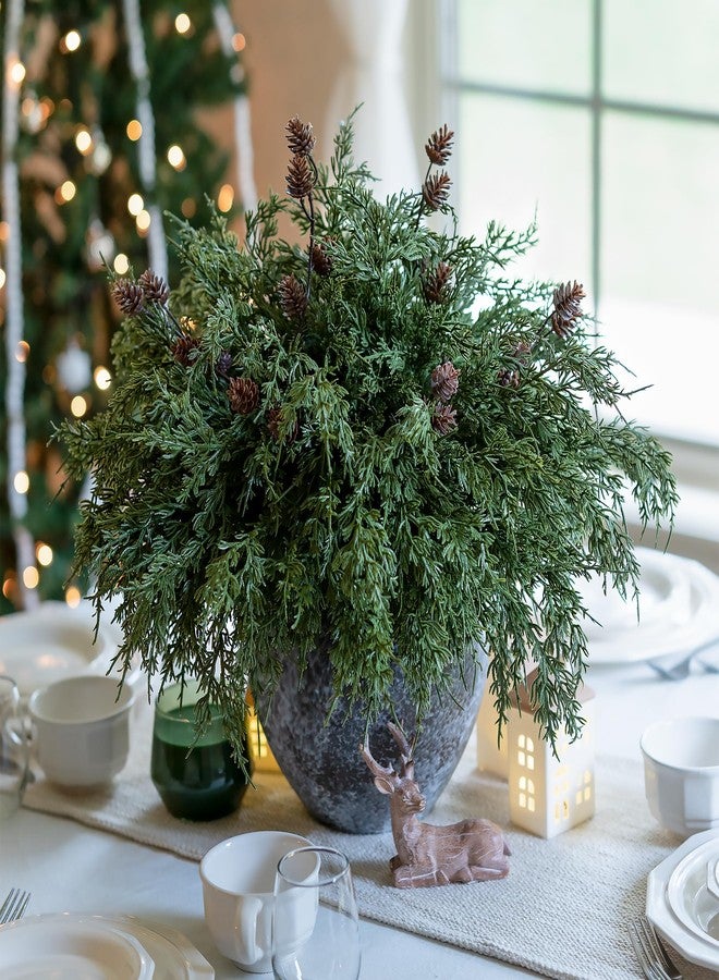Ivydale Faux Cedar Stems Artificial Norfolk Pine Branches for Christmas Decor, 12 PCS Fake Pine Stems with 2 PCS Pine Cones Branches Real Touch Realistic Faux Greenery for Vases DIY Garland Xmas Table Indoor - Image 3