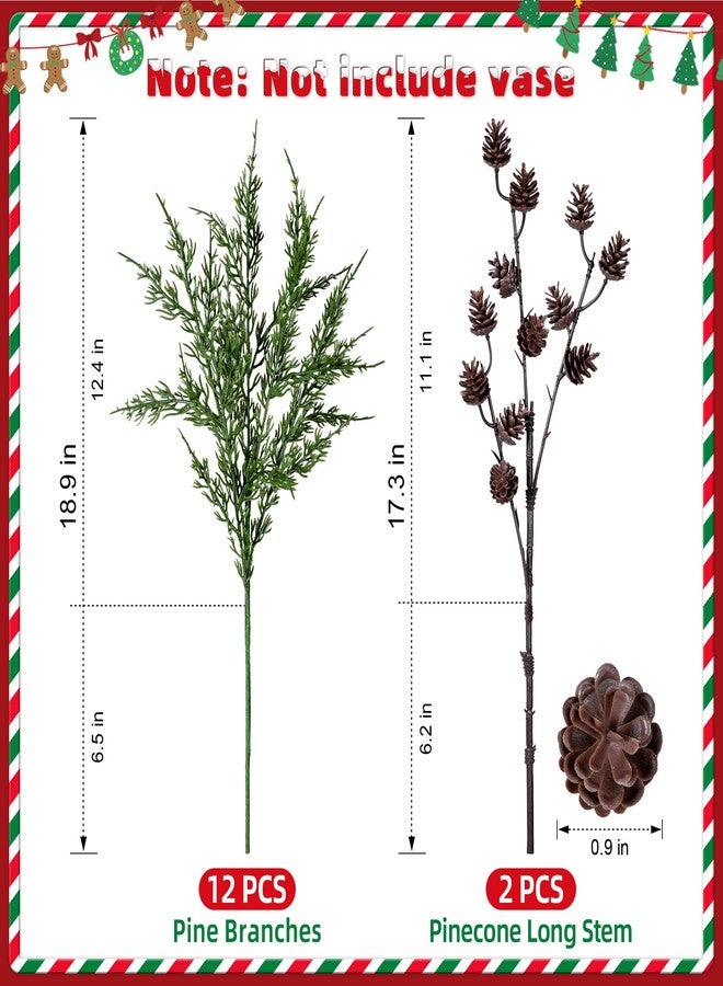 Ivydale Faux Cedar Stems Artificial Norfolk Pine Branches for Christmas Decor, 12 PCS Fake Pine Stems with 2 PCS Pine Cones Branches Real Touch Realistic Faux Greenery for Vases DIY Garland Xmas Table Indoor - Image 5